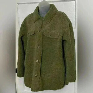 Joie Sherpa Faux Suede Lined Olive Green Shacket Size Large